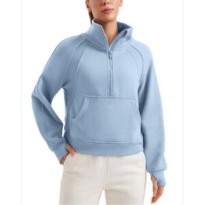 NEW CRZ Yoga Fleece Lined Half Zip Soft Pullover Sweatshirt Powder Blue Size XS